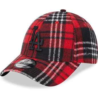 Justerbar röd kurvad keps med svart logo 9FORTY Check från Los Angeles Dodgers MLB av New Era