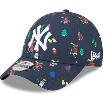 Justerbar marinblå kurvad keps för pojkar 9FORTY Festive från New York Yankees MLB av New Era