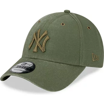 Justerbar grön kurvad keps med grön logotyp 9FORTY Washed Canvas från New York Yankees MLB av New Era