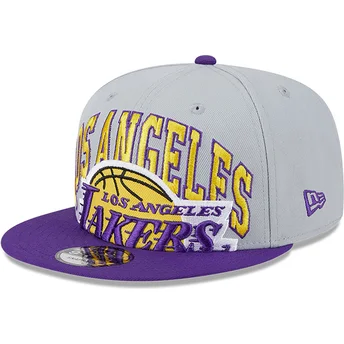 Grå och lila platt keps snapback 9FIFTY Tip Off 2023 Los Angeles Lakers NBA från New Era