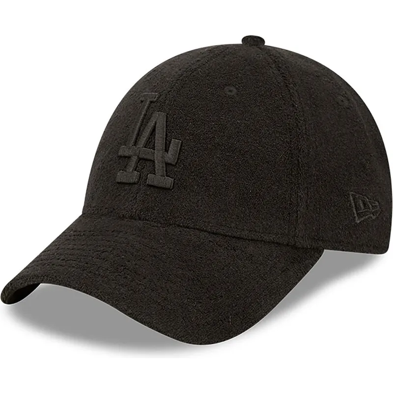 svart-justerbar-bojd-keps-med-svart-logotyp-9forty-towelling-los-angeles-dodgers-mlb-fran-new-era