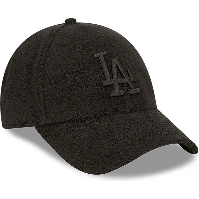 svart-justerbar-bojd-keps-med-svart-logotyp-9forty-towelling-los-angeles-dodgers-mlb-fran-new-era