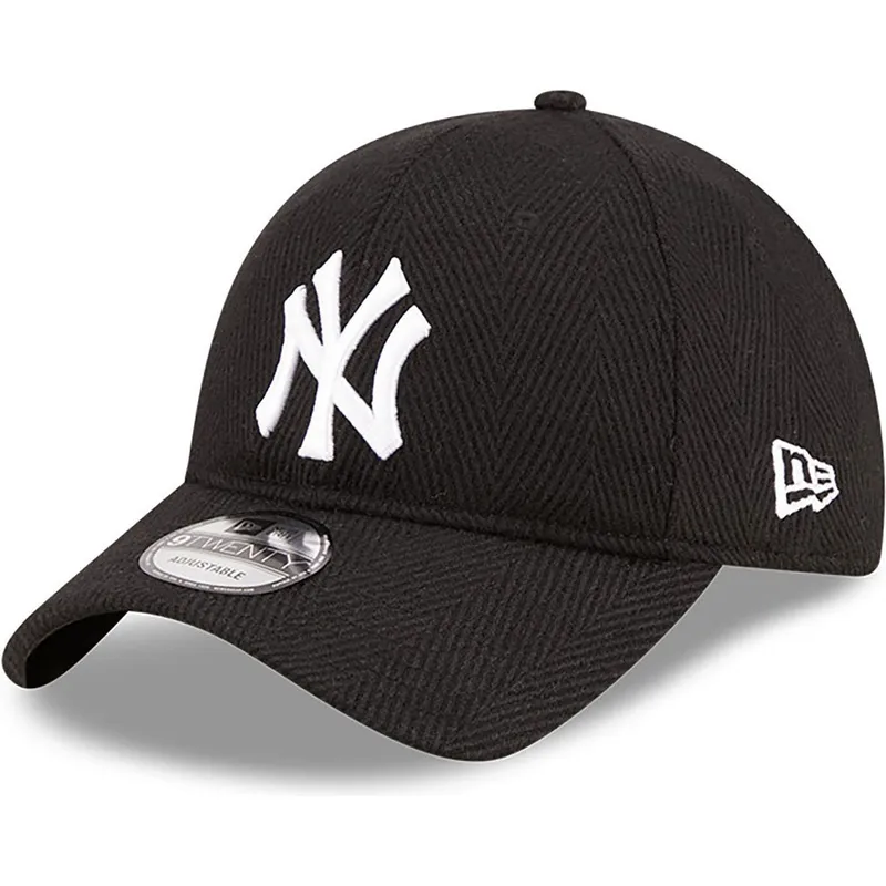svart-justerbar-kurvad-keps-9twenty-herringbone-fran-new-york-yankees-mlb-av-new-era
