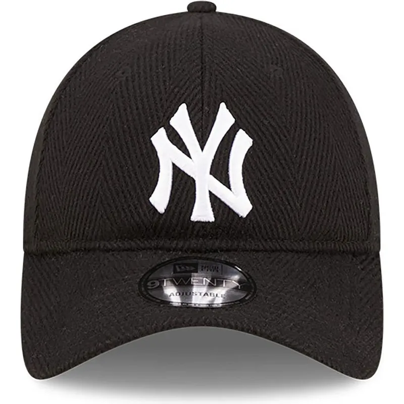 svart-justerbar-kurvad-keps-9twenty-herringbone-fran-new-york-yankees-mlb-av-new-era