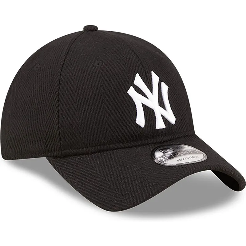 svart-justerbar-kurvad-keps-9twenty-herringbone-fran-new-york-yankees-mlb-av-new-era