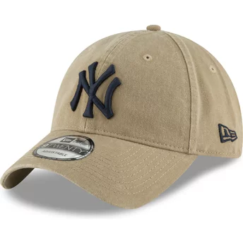 New Era Böjd Brätte Marinblå Logo 9TWENTY Core Classic New York Yankees MLB Ljusbrun Justerbar Keps