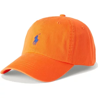 Polo Ralph Lauren Krökt Brätte Blå Logo Bomullschino Klassisk Sport Orange Justerbar Keps