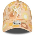 new-era-new-york-yankees-mlb-9forty-floral-all-over-print-orange-justerbar-kurvad-keps-for-kvinnor