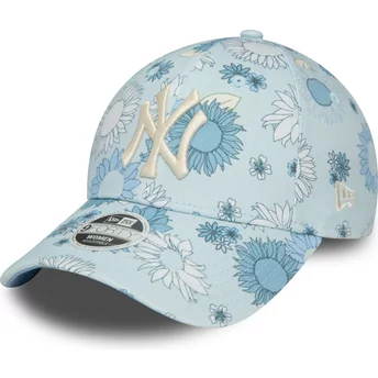 New Era böjd brätta kvinnors 9FORTY Floral All Over Print New York Yankees MLB blå justerbar keps