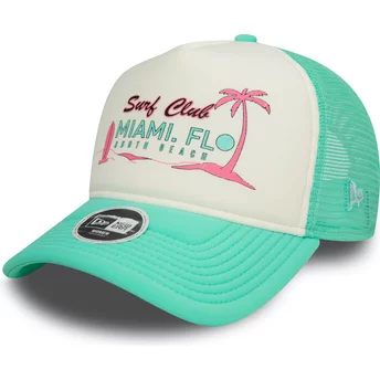 New Era Kvinnors A Frame Foam Front Miami Surf Club Florida Vit och Grön Trucker Keps