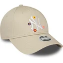 beige-justerbar-bojd-keps-for-kvinnor-9forty-flower-new-york-yankees-mlb-fran-new-era