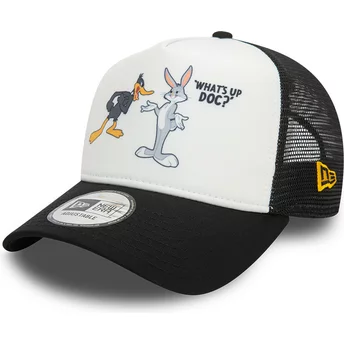 New Era Bugs Bunny och Daffy Duck A Frame Karaktär Looney Tunes Vit och Svart Trucker Keps