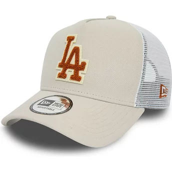 New Era Brun Logotyp A Frame Boucle Los Angeles Dodgers MLB Beige och Vit Trucker Keps
