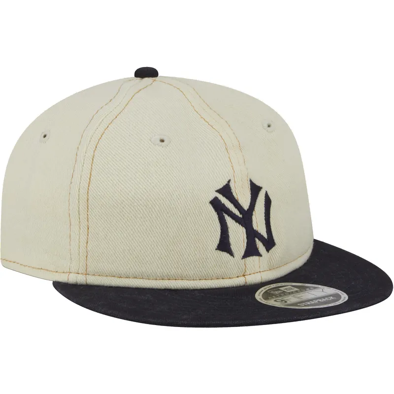 beige-och-marinbla-justerbar-platt-keps-9fifty-retro-crown-denim-fran-new-york-yankees-mlb-av-new-era