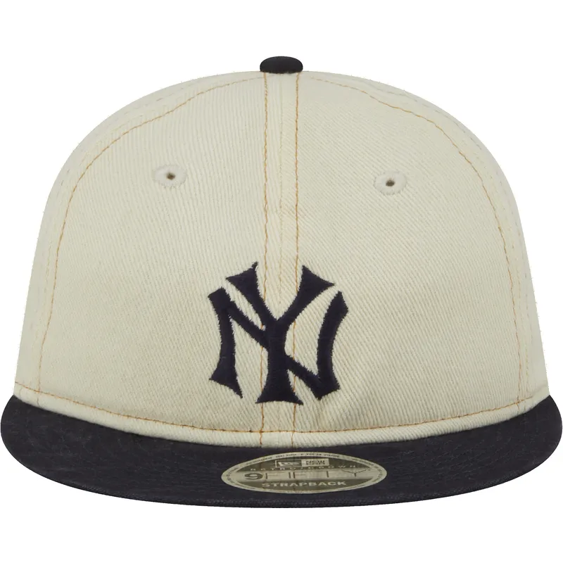 beige-och-marinbla-justerbar-platt-keps-9fifty-retro-crown-denim-fran-new-york-yankees-mlb-av-new-era