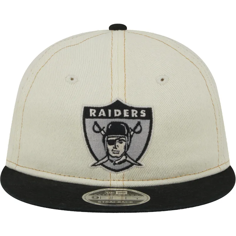 beige-och-svart-justerbar-platt-keps-9fifty-retro-crown-denim-fran-oakland-raiders-nfl-av-new-era