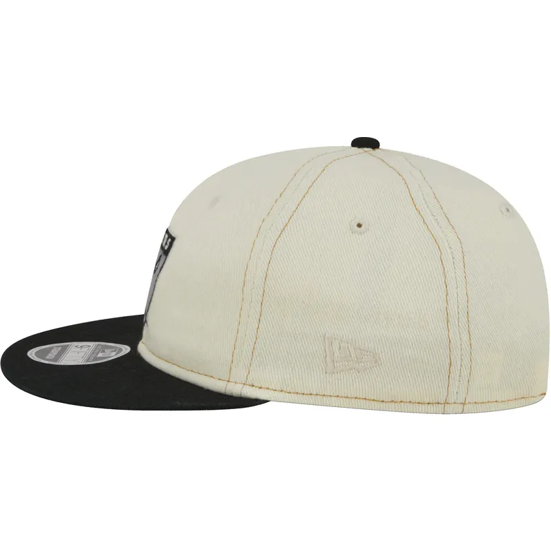 beige-och-svart-justerbar-platt-keps-9fifty-retro-crown-denim-fran-oakland-raiders-nfl-av-new-era