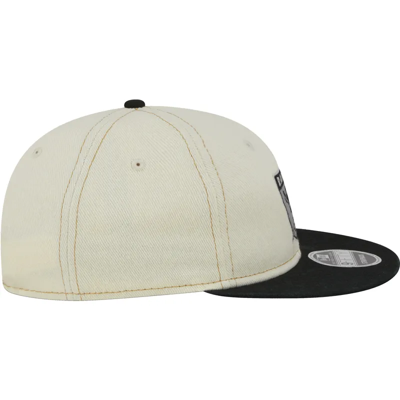 beige-och-svart-justerbar-platt-keps-9fifty-retro-crown-denim-fran-oakland-raiders-nfl-av-new-era
