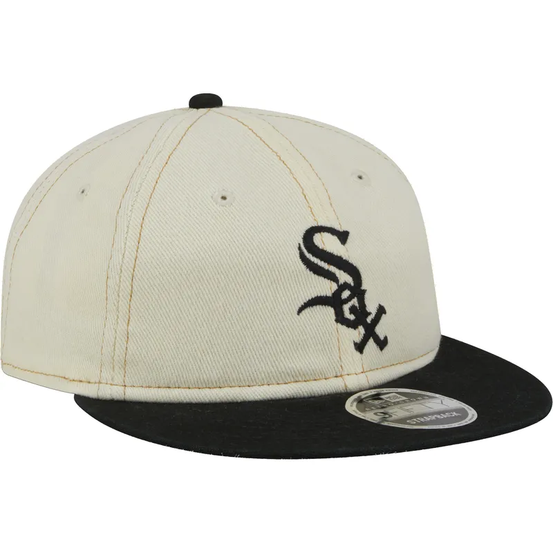 beige-och-svart-platt-keps-9fifty-retro-crown-denim-fran-chicago-white-sox-mlb-av-new-era