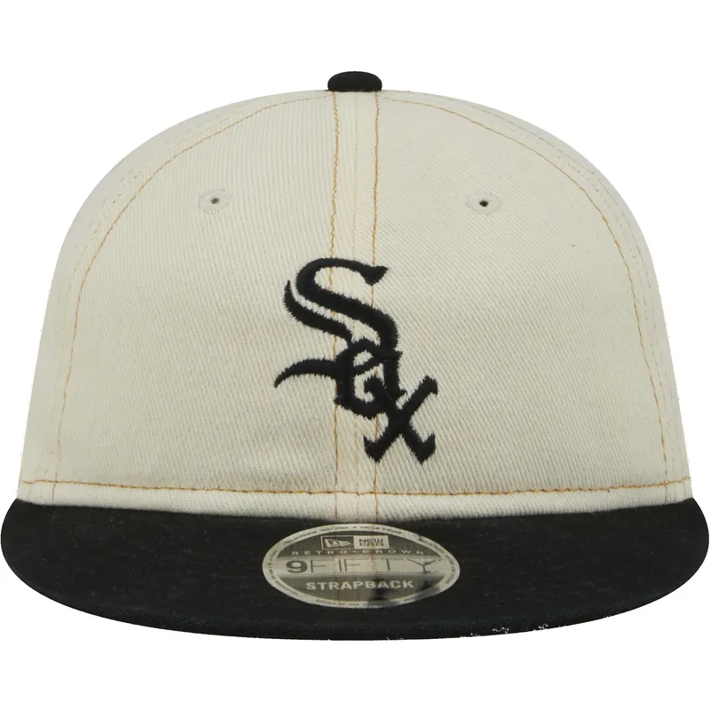 beige-och-svart-platt-keps-9fifty-retro-crown-denim-fran-chicago-white-sox-mlb-av-new-era