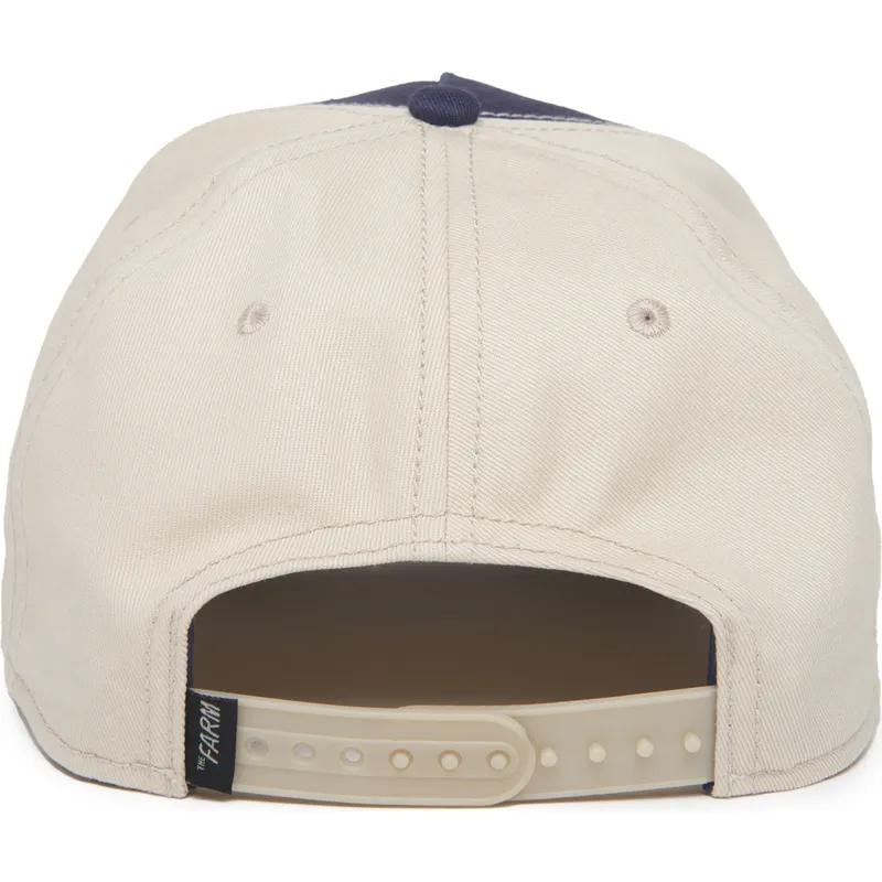 marinbla-beige-och-rod-kurvad-snapback-keps-tupp-cock-all-american-rooster-100-the-farm-all-over-canvas-fran-goorin-bros