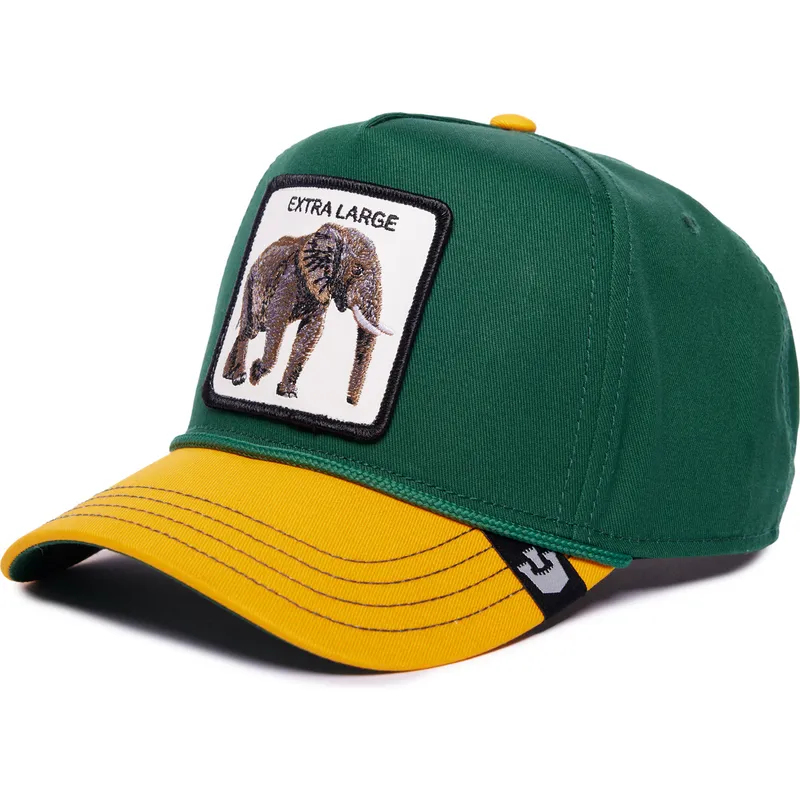 gron-och-gul-kurvad-keps-snapback-elefant-extra-large-100-the-farm-all-over-canvas-fran-goorin-bros