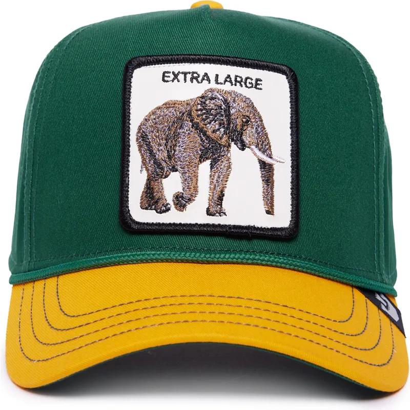 gron-och-gul-kurvad-keps-snapback-elefant-extra-large-100-the-farm-all-over-canvas-fran-goorin-bros