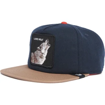 Goorin Bros. Lone Wolf One Pack The Farm Flats marinblå och brun platt snapback-keps.