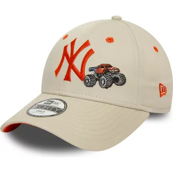 New Era Böjd Brätte Ungdoms Orange Logo 9FORTY Grafisk Monster Truck New York Yankees MLB Beige Justerbar Keps