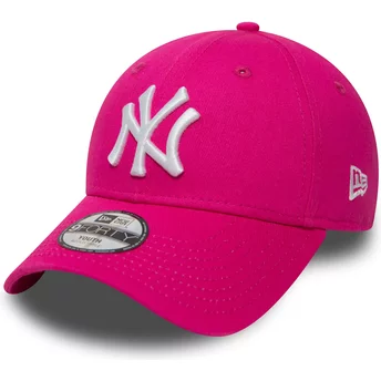Justerbar rosa kurvad keps för pojkar 9FORTY Essential från New York Yankees MLB av New Era