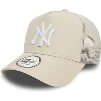 New Era Vit Logotyp A Frame League Essential New York Yankees MLB Beige Truckerkeps