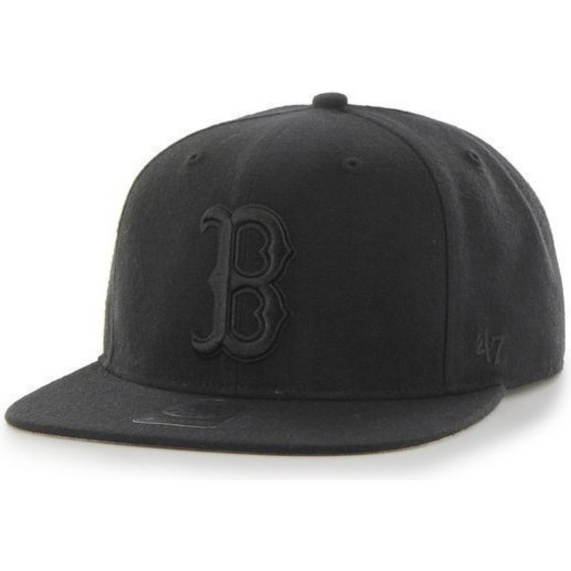 47-brand-flat-brim-black-logo-boston-red-sox-mlb-sure-shot-black-snapback-cap