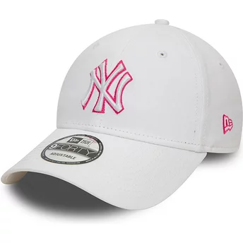 New Era böjd brätte rosa logotyp 9FORTY team-kontur New York Yankees MLB vit justerbar keps