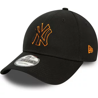 New Era Böjd Brätta Orange Logo 9FORTY Team Outline New York Yankees MLB Svart Justerbar Keps