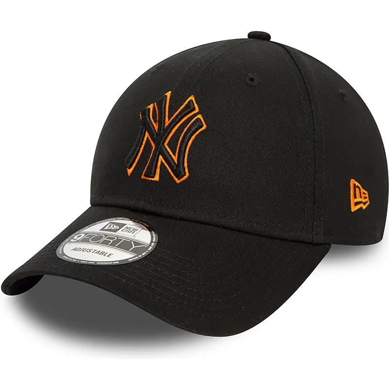 new-york-yankees-mlb-9forty-team-outline-svart-justerbar-bojd-keps-med-orange-logotyp-fran-new-era
