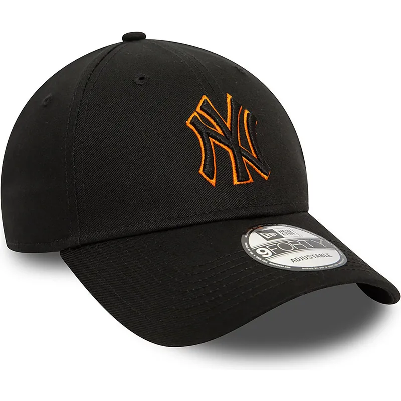 new-york-yankees-mlb-9forty-team-outline-svart-justerbar-bojd-keps-med-orange-logotyp-fran-new-era