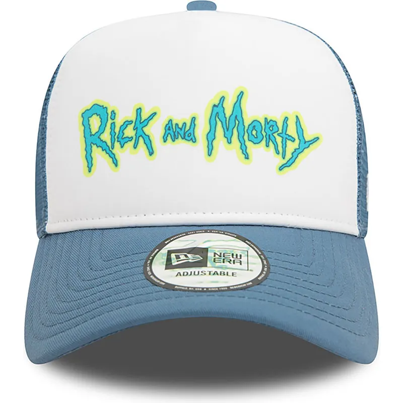 vit-och-bla-trucker-keps-a-frame-character-rick-och-morty-fran-new-era