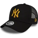 new-york-yankees-mlb-new-era-a-frame-metallic-svart-truckerkeps-for-kvinnor-med-gul-logotyp