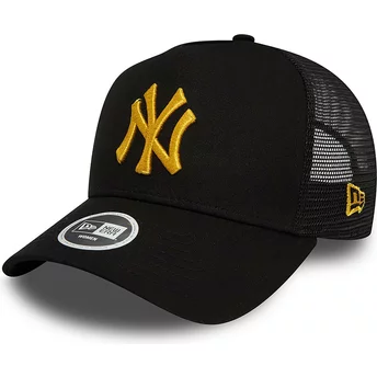 New Era Kvinnor Gul Logotyp A Frame Metallic New York Yankees MLB Svart Truckerhatt