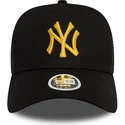 new-york-yankees-mlb-new-era-a-frame-metallic-svart-truckerkeps-for-kvinnor-med-gul-logotyp