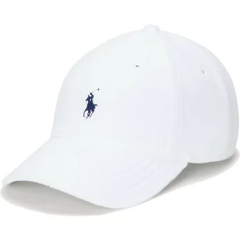 Polo Ralph Lauren Kurvad Brätte Blå Logo Bomull Frotté Klassisk Sport Vit Justerbar Keps