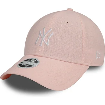 Justerbar rosa kurva keps för kvinnor 9FORTY Linen från New York Yankees MLB av New Era