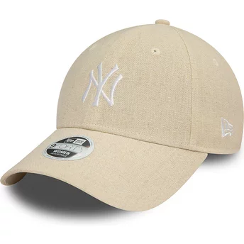 Justerbar beige kurvig keps för kvinnor 9FORTY Linen från New York Yankees MLB av New Era