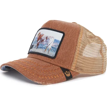 Brun oxhorn truckerkeps Horny Modell Nr. H02NY Rodeo The Farm av Goorin Bros.