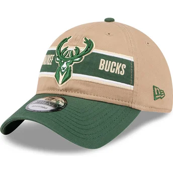 Brun och grön böjd keps justerbar 9TWENTY Draft 2024 från Milwaukee Bucks NBA av New Era
