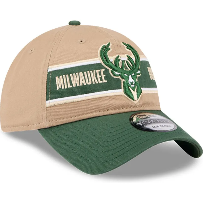 brun-och-gron-bojd-keps-justerbar-9twenty-draft-2024-fran-milwaukee-bucks-nba-av-new-era