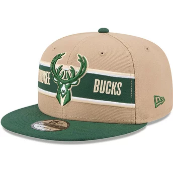 Brun och grön platt snapback 9FIFTY Draft 2024 från Milwaukee Bucks NBA av New Era
