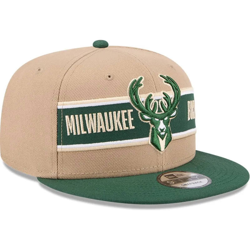 brun-och-gron-platt-snapback-keps-9fifty-draft-2024-fran-milwaukee-bucks-nba-av-new-era