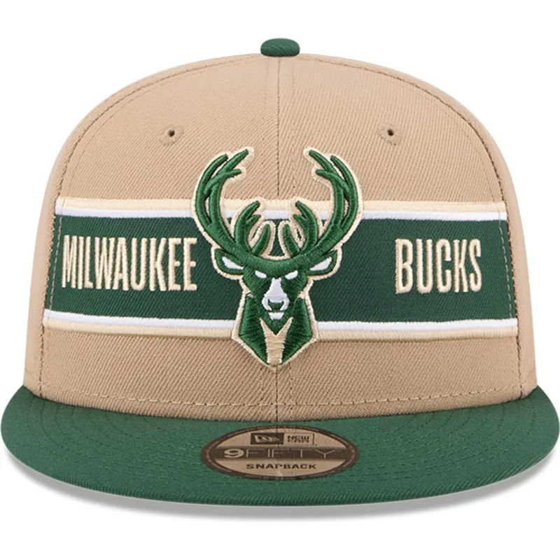 brun-och-gron-platt-snapback-keps-9fifty-draft-2024-fran-milwaukee-bucks-nba-av-new-era