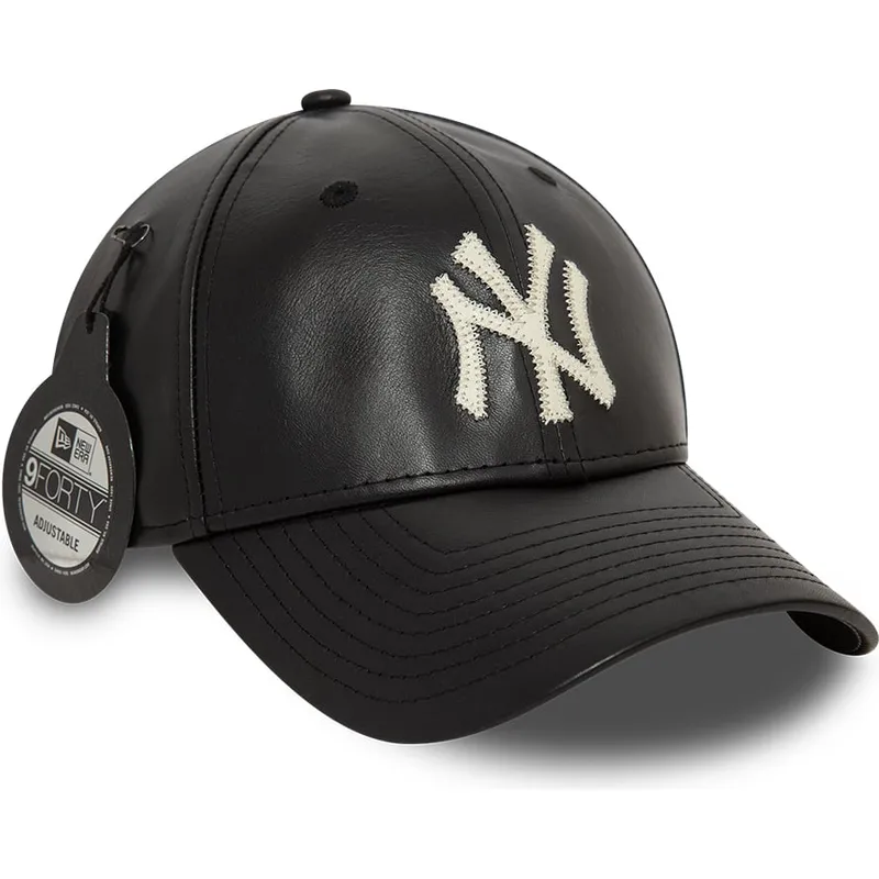 svart-justerbar-kurvad-keps-9forty-leather-fran-new-york-yankees-mlb-av-new-era